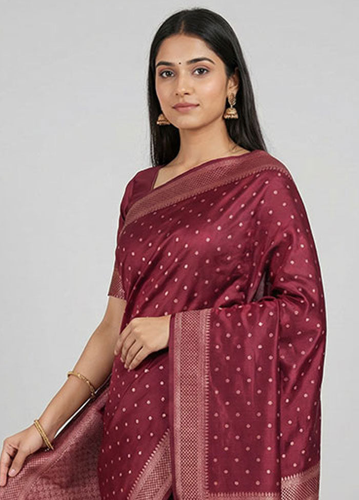 Maroon Dupion Silk Saree With Blouse Piece