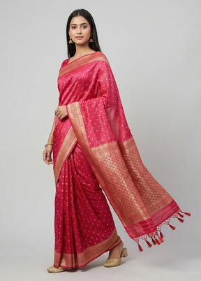 Pink Dupion Silk Saree With Blouse Piece