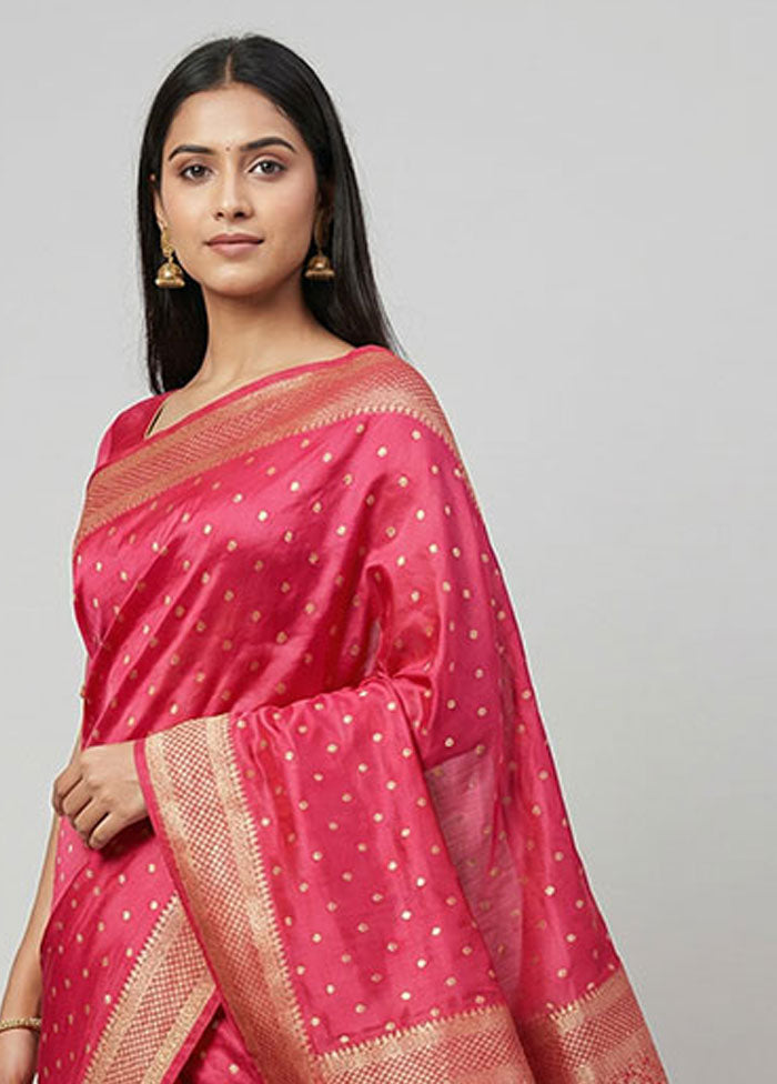 Pink Dupion Silk Saree With Blouse Piece