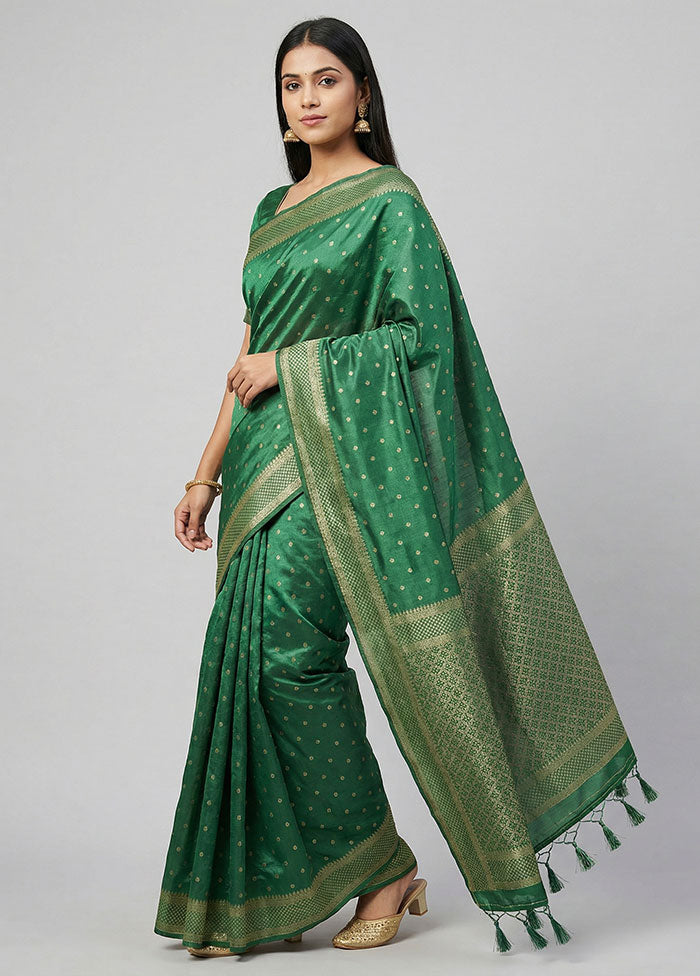 Green Dupion Silk Saree With Blouse Piece