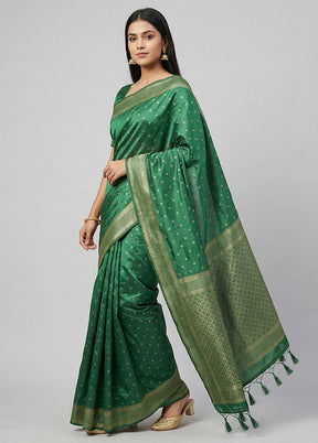 Green Dupion Silk Saree With Blouse Piece