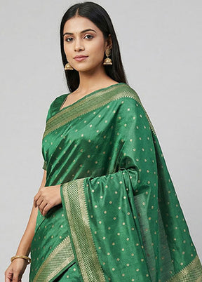 Green Dupion Silk Saree With Blouse Piece