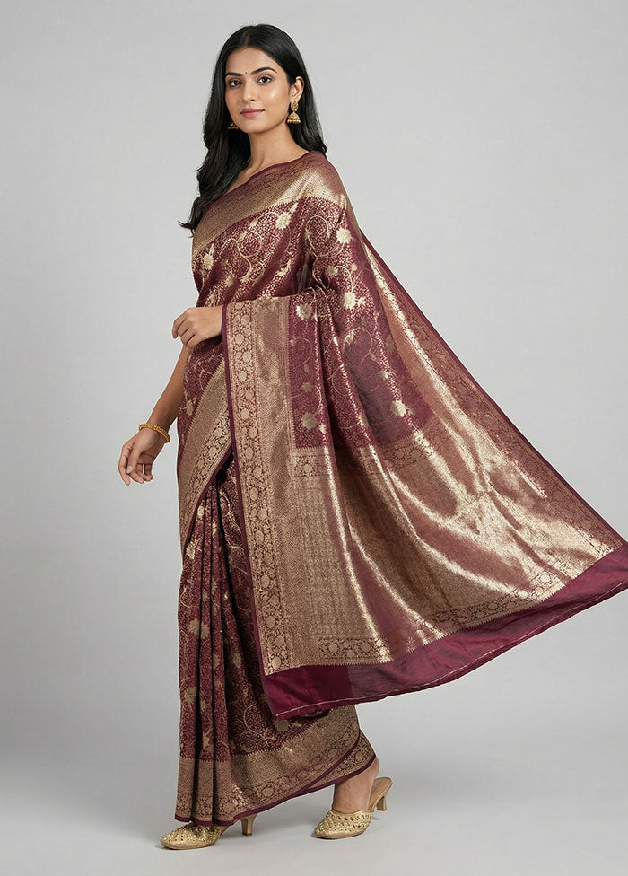 Maroon Dupion Silk Saree With Blouse Piece