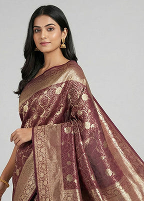 Maroon Dupion Silk Saree With Blouse Piece