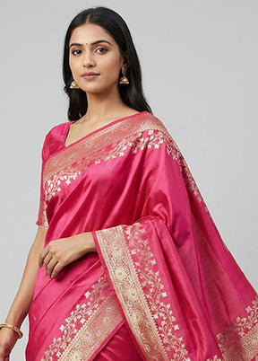 Pink Dupion Silk Saree With Blouse Piece