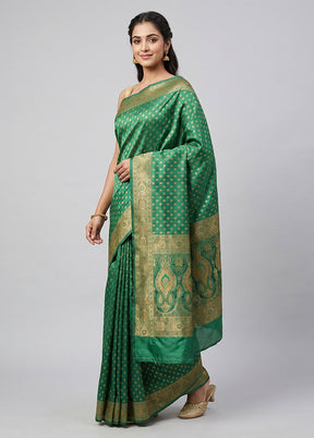 Green Dupion Silk Saree With Blouse Piece