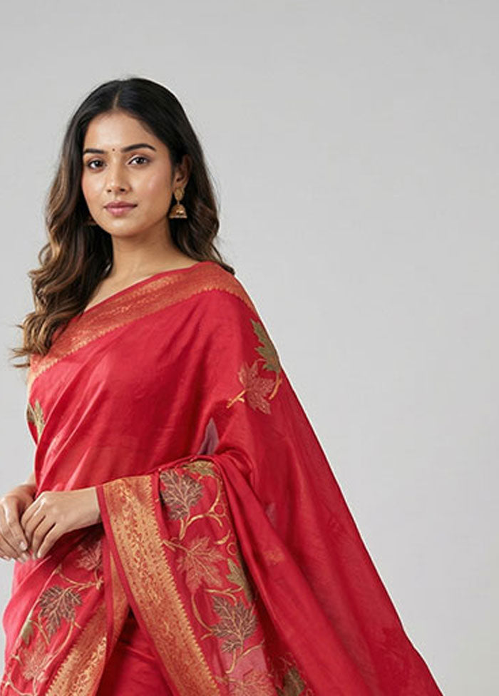 Pink Dupion Silk Saree With Blouse Piece