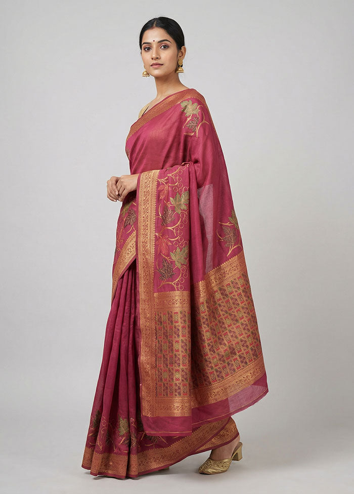 Pink Dupion Silk Saree With Blouse Piece
