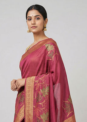 Pink Dupion Silk Saree With Blouse Piece