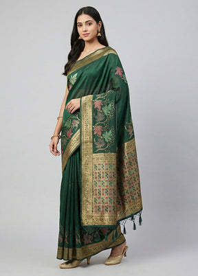 Green Dupion Silk Saree With Blouse Piece
