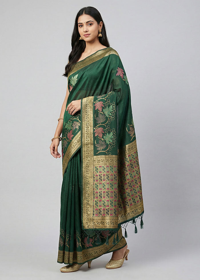 Green Dupion Silk Saree With Blouse Piece