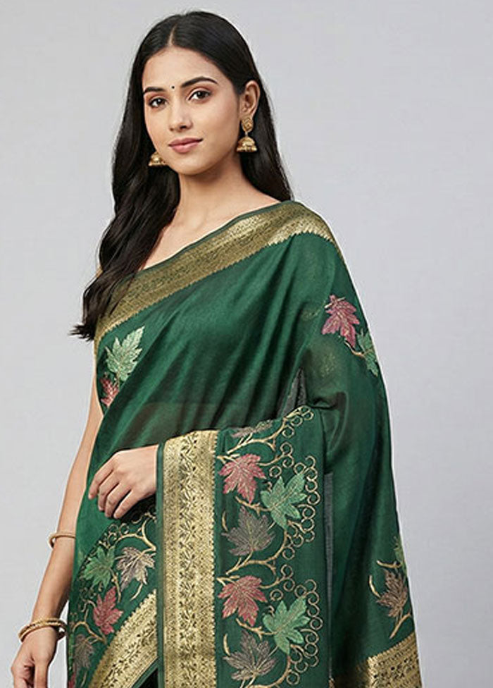Green Dupion Silk Saree With Blouse Piece