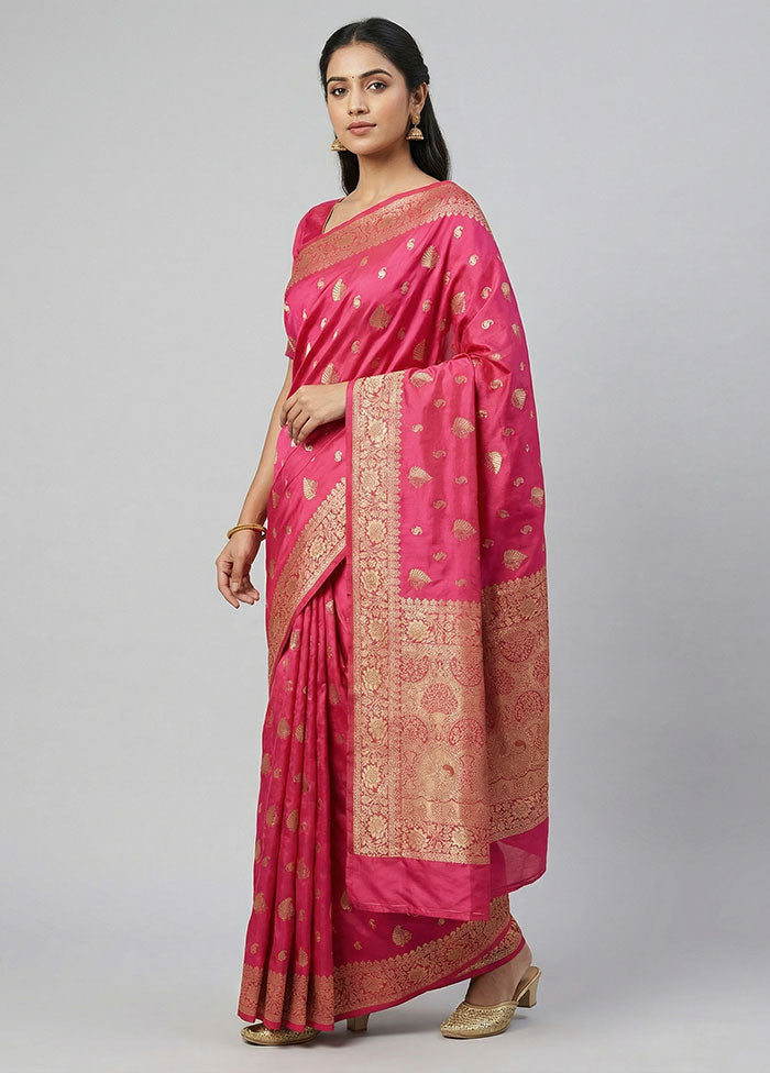Pink Dupion Silk Saree With Blouse Piece
