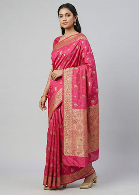 Pink Dupion Silk Saree With Blouse Piece