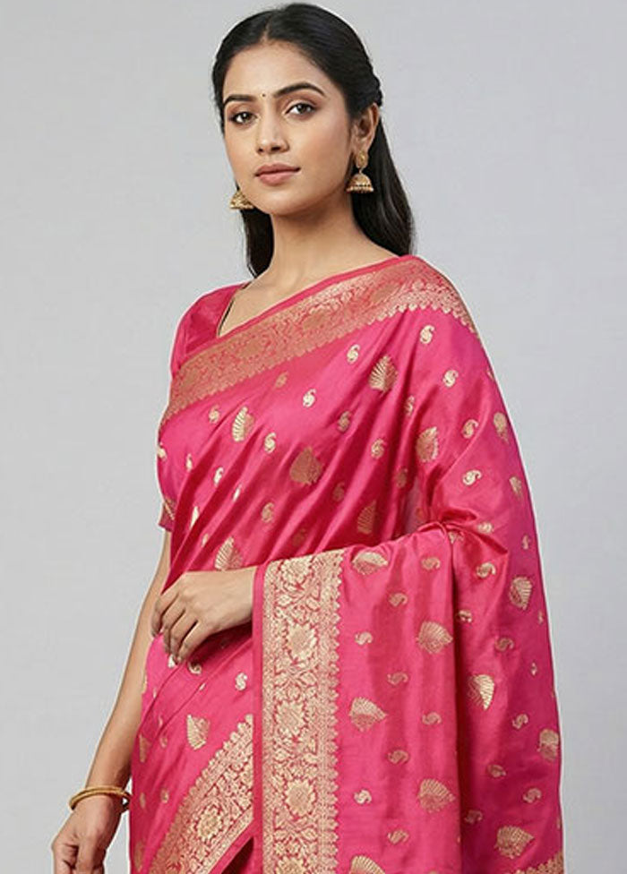 Pink Dupion Silk Saree With Blouse Piece