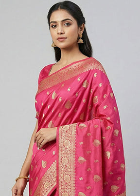 Pink Dupion Silk Saree With Blouse Piece