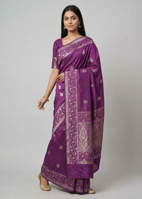 Purple Dupion Silk Saree With Blouse Piece