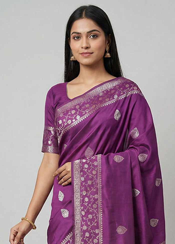 Purple Dupion Silk Saree With Blouse Piece