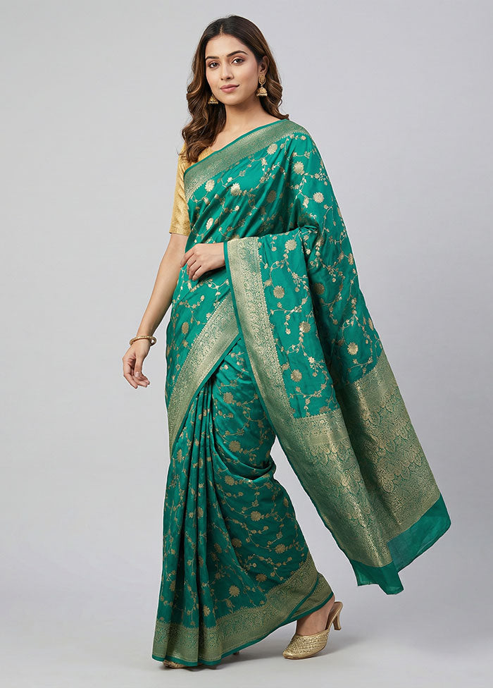 Green Dupion Silk Saree With Blouse Piece