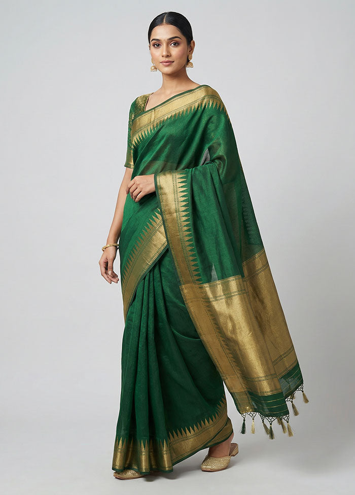 Green Dupion Silk Saree With Blouse Piece