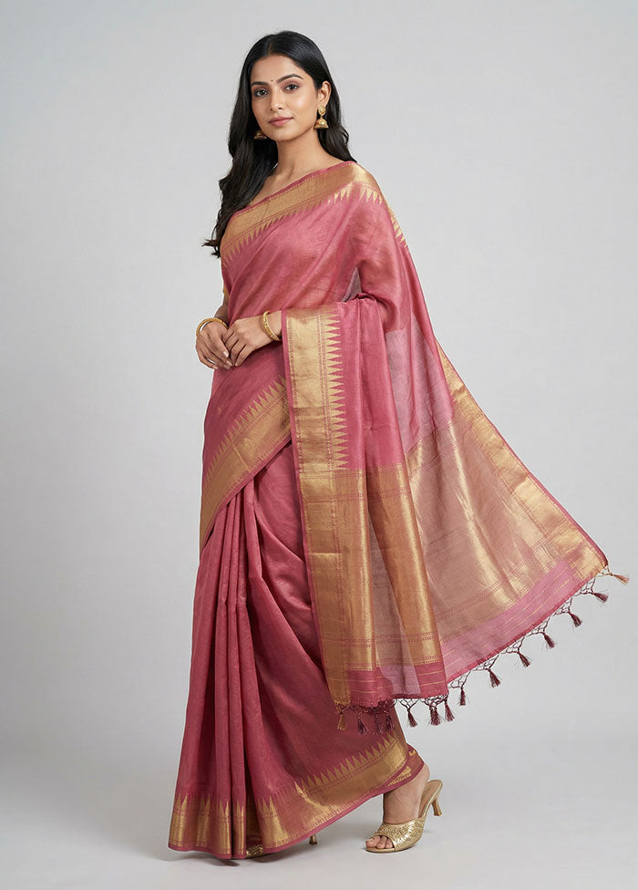 Pink Dupion Silk Saree With Blouse Piece