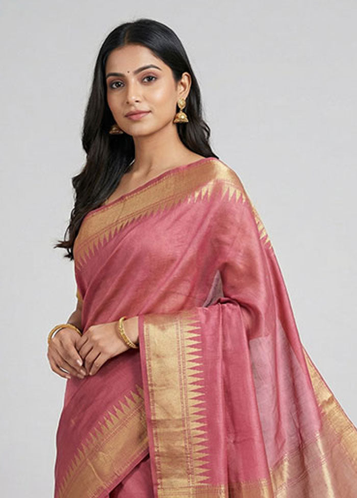 Pink Dupion Silk Saree With Blouse Piece