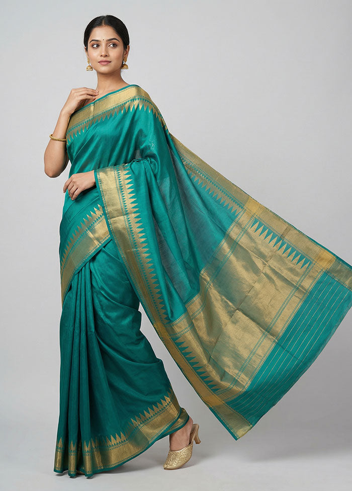 Blue Dupion Silk Saree With Blouse Piece