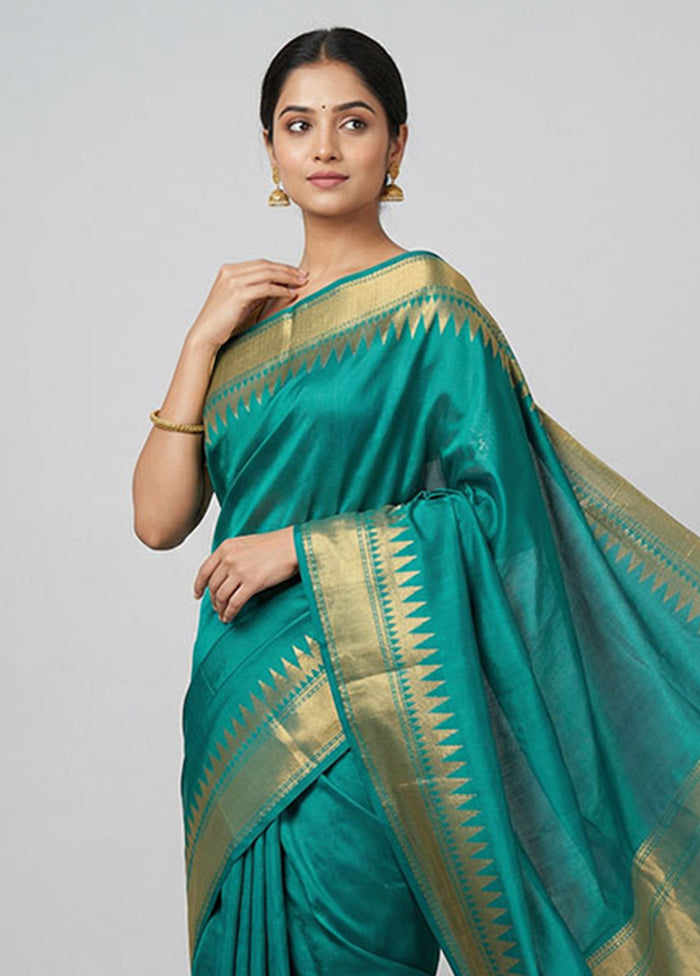 Blue Dupion Silk Saree With Blouse Piece