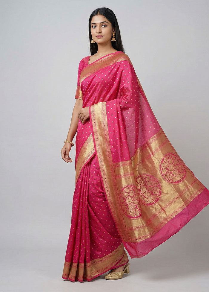 Pink Dupion Silk Saree With Blouse Piece