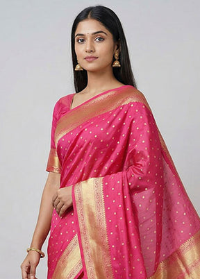 Pink Dupion Silk Saree With Blouse Piece