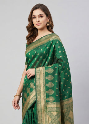Green Dupion Silk Saree With Blouse Piece