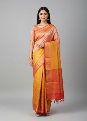 Pink Kanjivaram Silk Saree With Blouse Piece