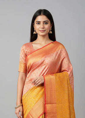 Pink Kanjivaram Silk Saree With Blouse Piece