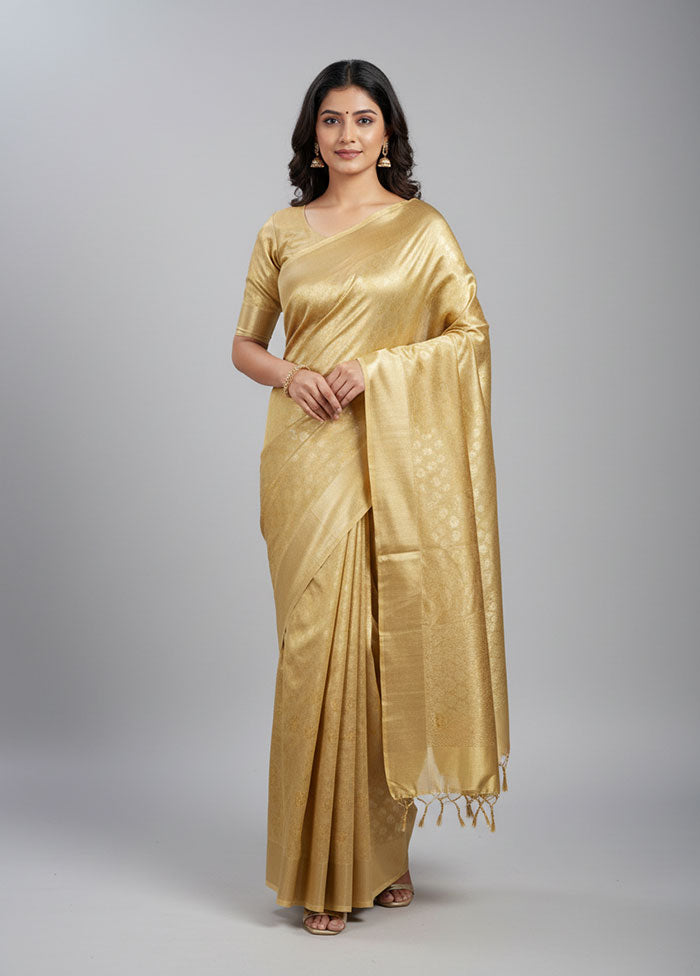 Gold Kanjivaram Silk Saree With Blouse Piece