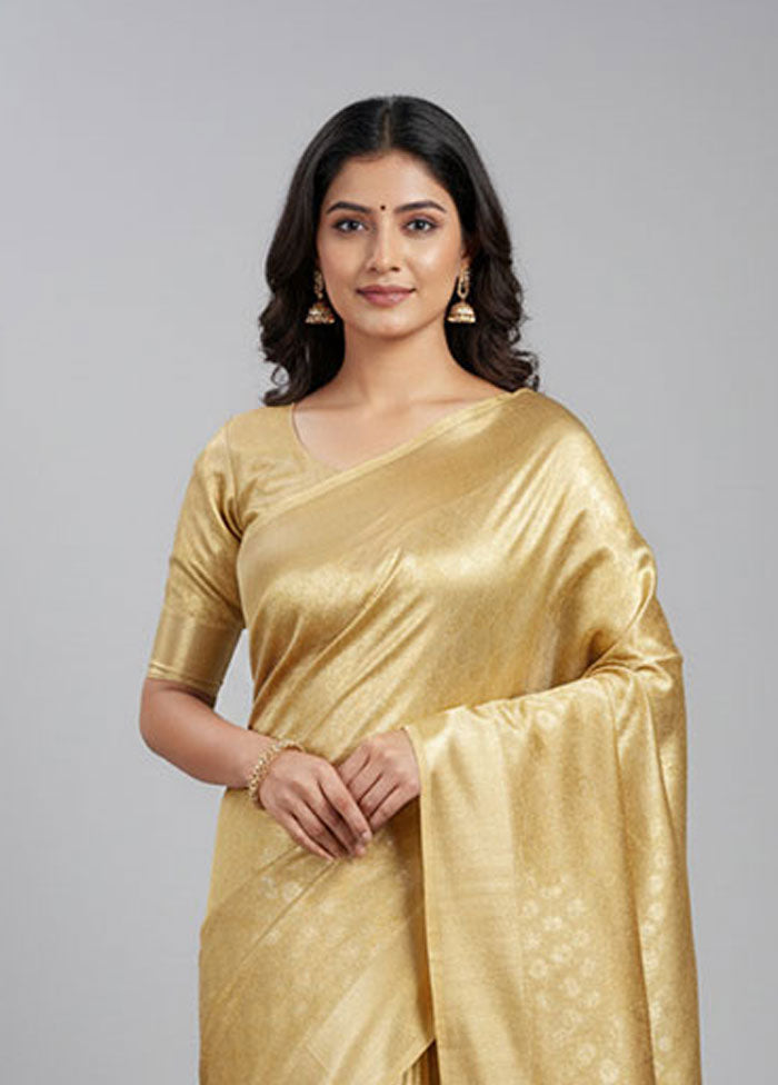 Gold Kanjivaram Silk Saree With Blouse Piece