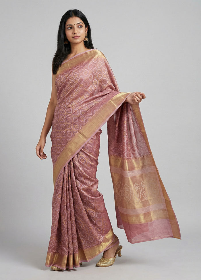 Pink Kora Silk Saree With Blouse Piece