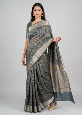 Blue Kora Silk Saree With Blouse Piece