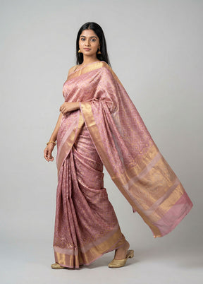Pink Kora Silk Saree With Blouse Piece