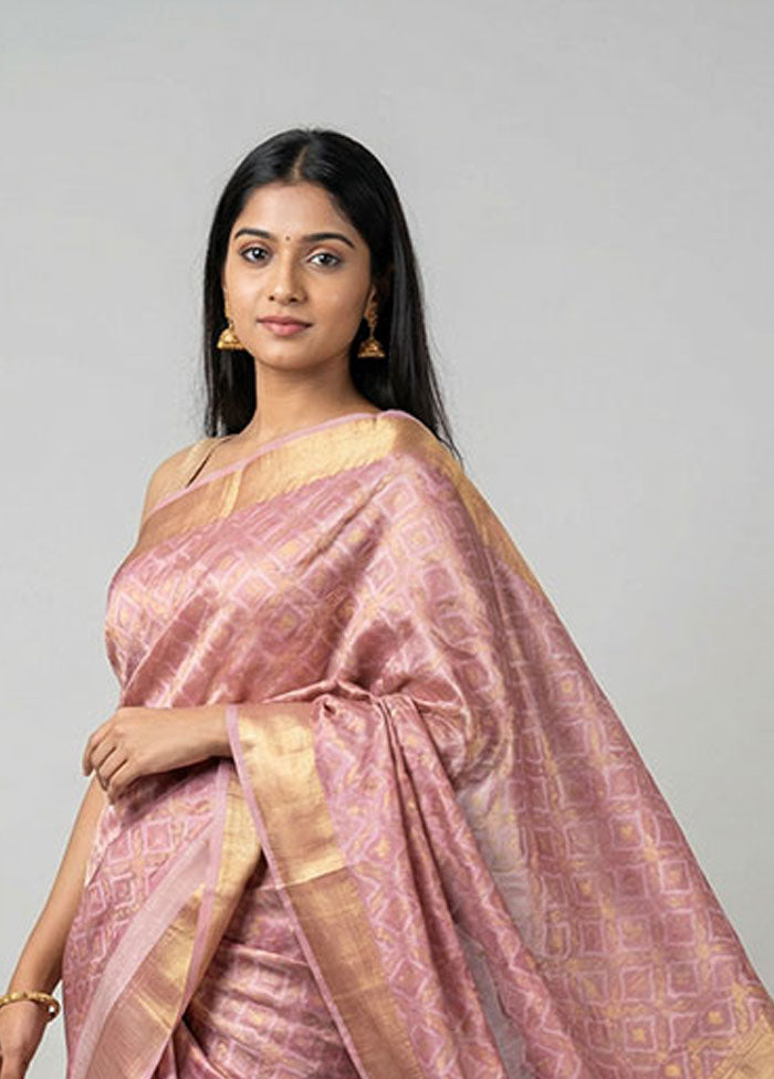 Pink Kora Silk Saree With Blouse Piece