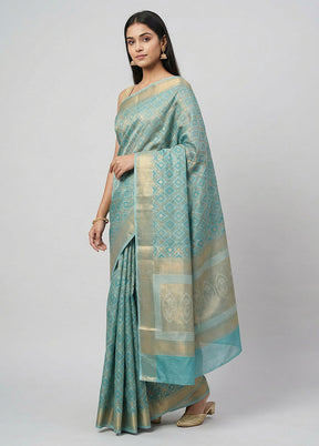 Green Kora Silk Saree With Blouse Piece
