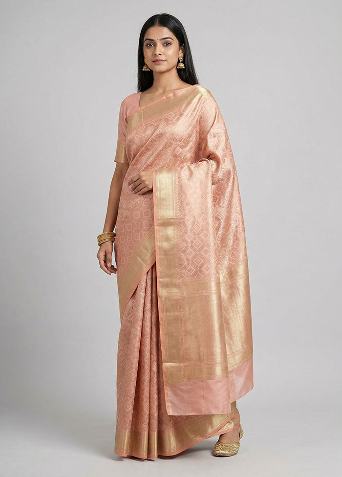 Pink Kora Silk Saree With Blouse Piece