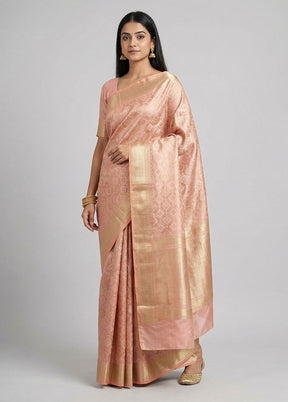 Pink Kora Silk Saree With Blouse Piece