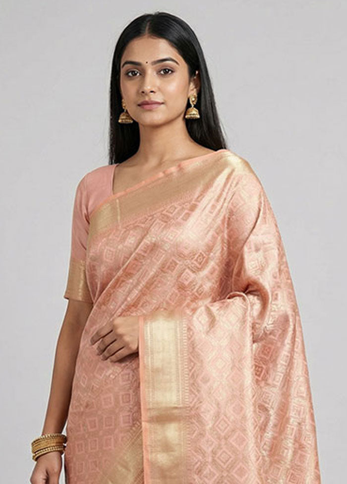 Pink Kora Silk Saree With Blouse Piece