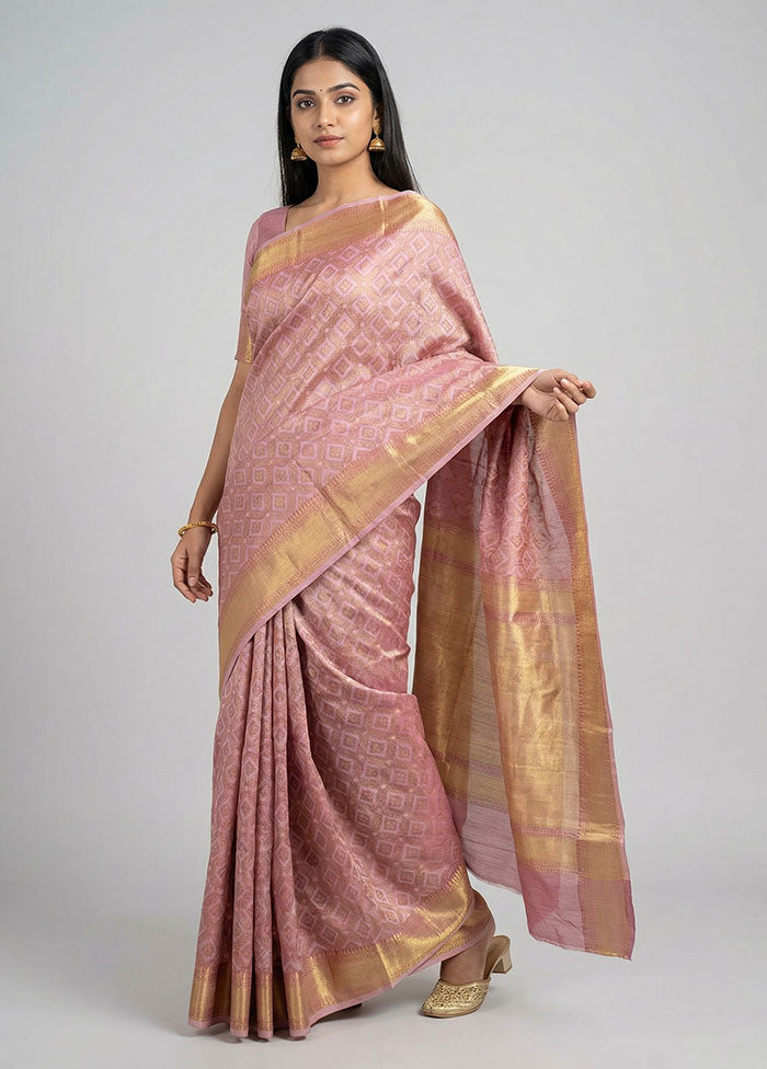 Pink Kora Silk Saree With Blouse Piece