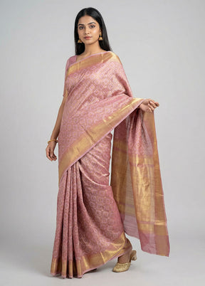 Pink Kora Silk Saree With Blouse Piece