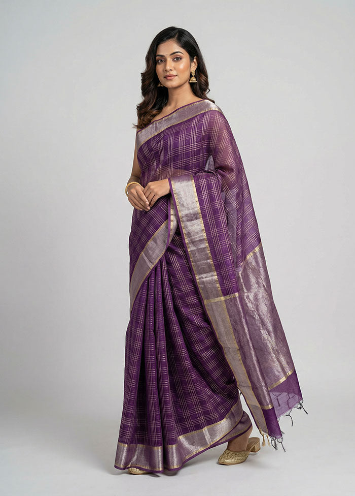 Purple Cotton Saree With Blouse Piece