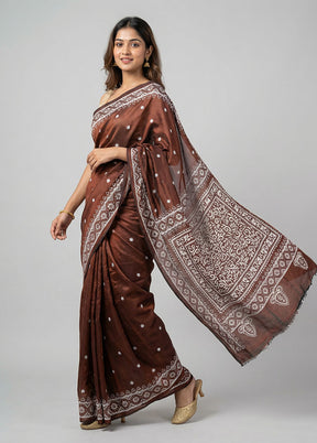 Maroon Kantha Stitch Silk Saree With Blouse Piece