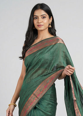 Green Dupion Silk Saree With Blouse Piece