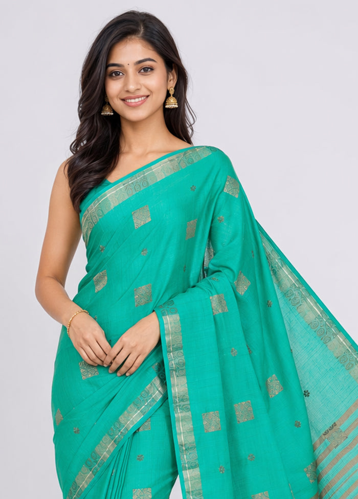 Green Dupion Silk Saree With Blouse Piece