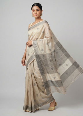 White Dupion Silk Saree With Blouse Piece